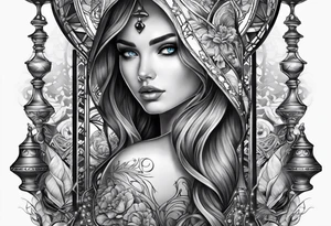 hourglass, blue-eyed girl, dice tattoo idea