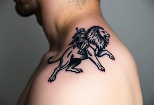 warrior riding on top of lion into battle tattoo idea