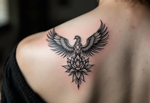 Fine thin lines very small minimalist tattoo combo of phenix and lotus tattoo idea