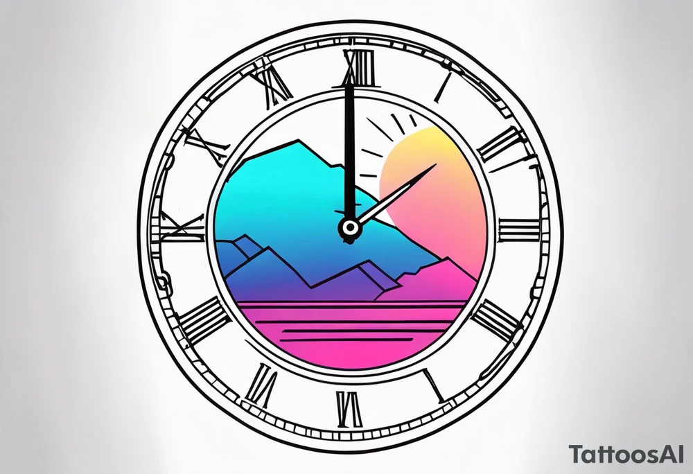 retrowave clock tattoo idea