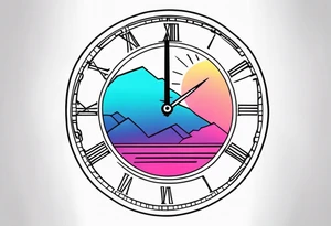 retrowave clock tattoo idea