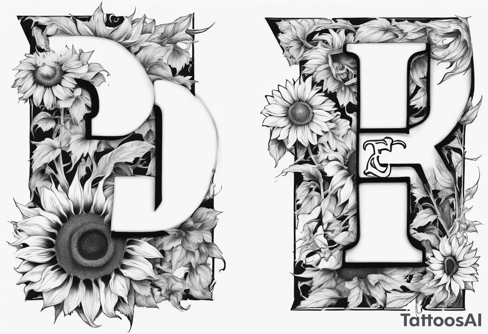 combining the letters E and H with a sunflower image tattoo idea