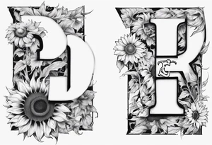combining the letters E and H with a sunflower image tattoo idea