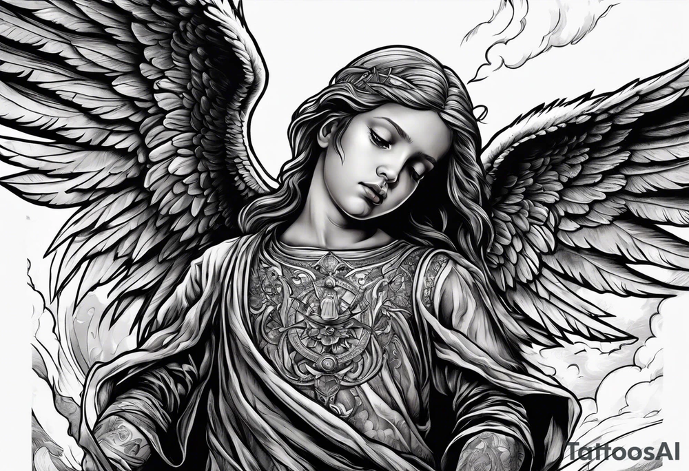 Kid looking up at the angel of death tattoo idea