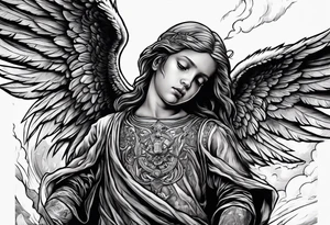 Kid looking up at the angel of death tattoo idea