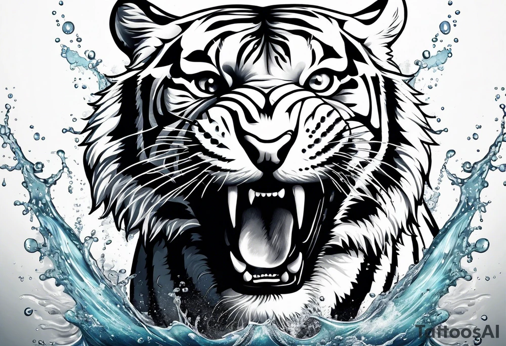 small tiger body splashing paw into water tattoo idea