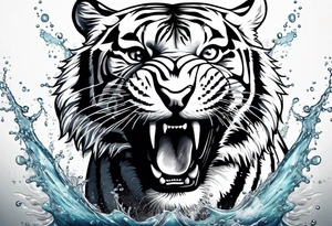 small tiger body splashing paw into water tattoo idea