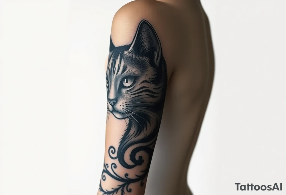 women portrait face with cat gothic tattoo idea