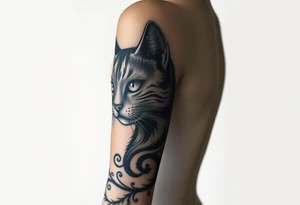 women portrait face with cat gothic tattoo idea