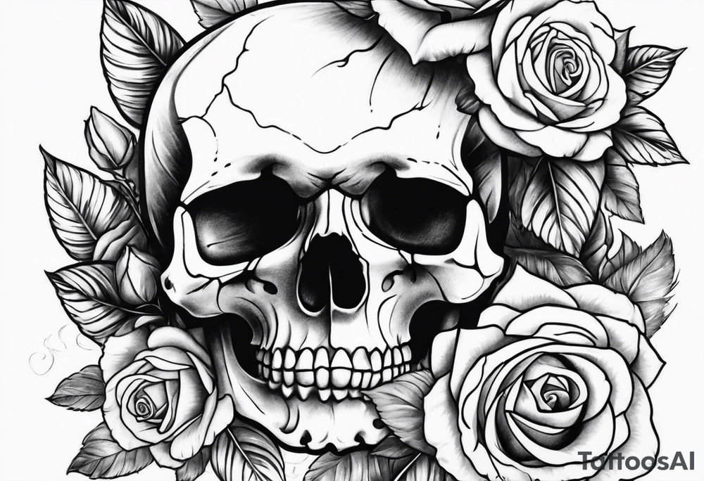 Upper arm skull and roses tattoo idea