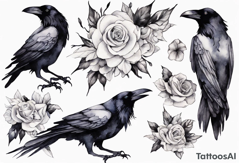raven with a white corsage tattoo idea