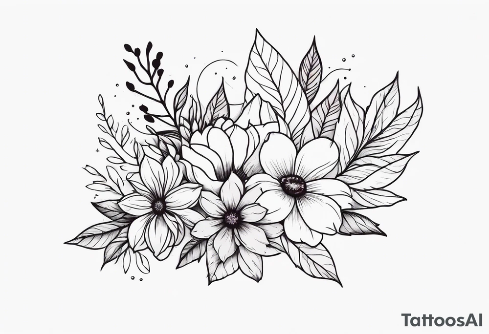 enredaderas con Flores y Hojas a Color tattoo idea