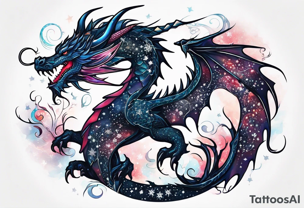 Constellation, dragon, snowflake tattoo idea
