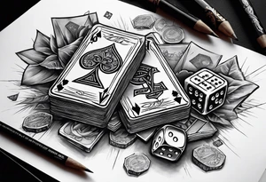 cards, money, dice, and whiskey on ice, tattoo idea