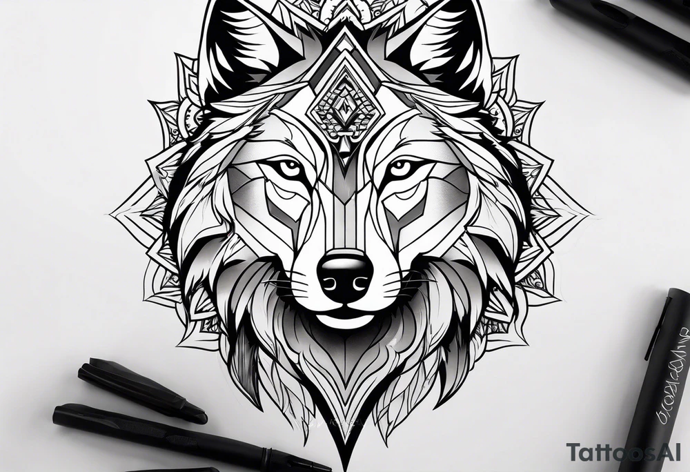 Sleeve mandala wolves design tattoo idea