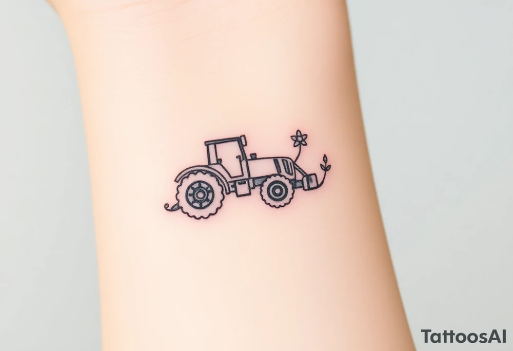 A bracelet that includes a very small tractor and flowers tattoo idea