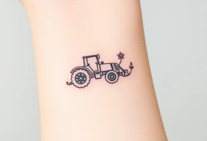 A bracelet that includes a very small tractor and flowers tattoo idea