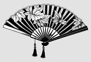 Japanese fan mostly black with basic leaves around it tattoo idea