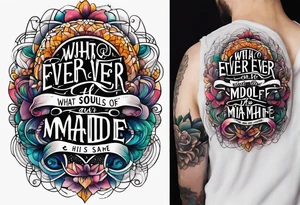 Script lettering saying"What ever our souls are made of, his and mine are the same" tattoo idea