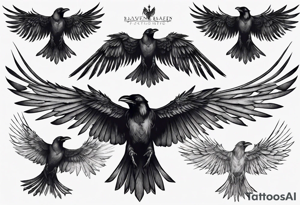 medieval black raven with wings spread tattoo idea