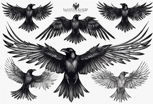 medieval black raven with wings spread tattoo idea