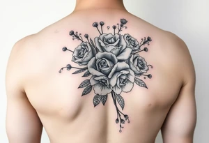 vintage bouquet of wild roses and meadow flowers with morning dew tattoo idea