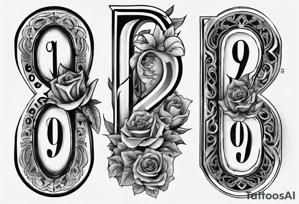 number 9 right side up and upside down connected tattoo black and grey on inside forearm 9:16 aspect ratio tattoo idea