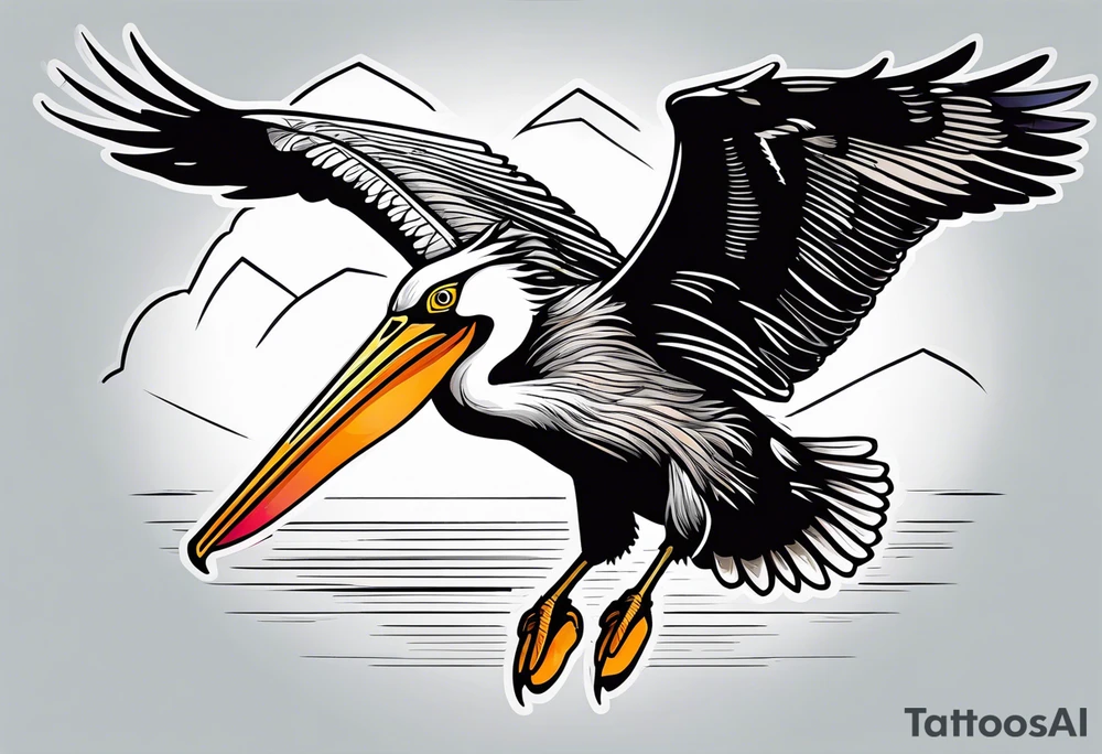 pelican flying super fast tattoo idea