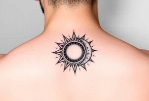 celestial sun and moon embrace with constellation patterns simple tattoo idea