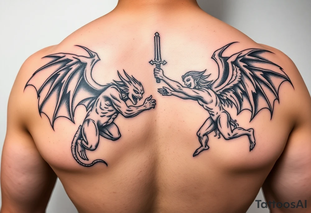 Demons and angels fighting tattoo idea