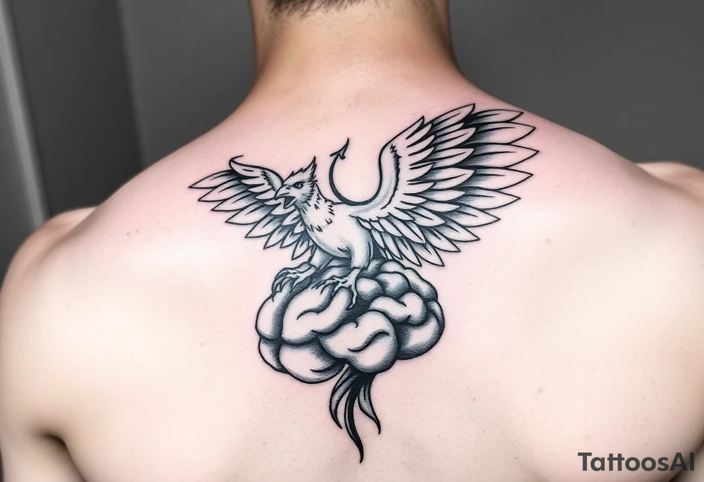 A phoenix rising out of a brain color tattoo idea