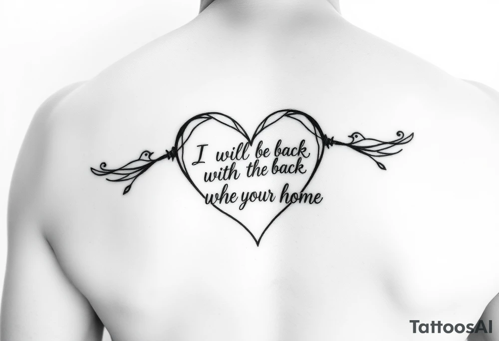 create a dainty heart with the outline "I will be back when the robins come home" tattoo idea