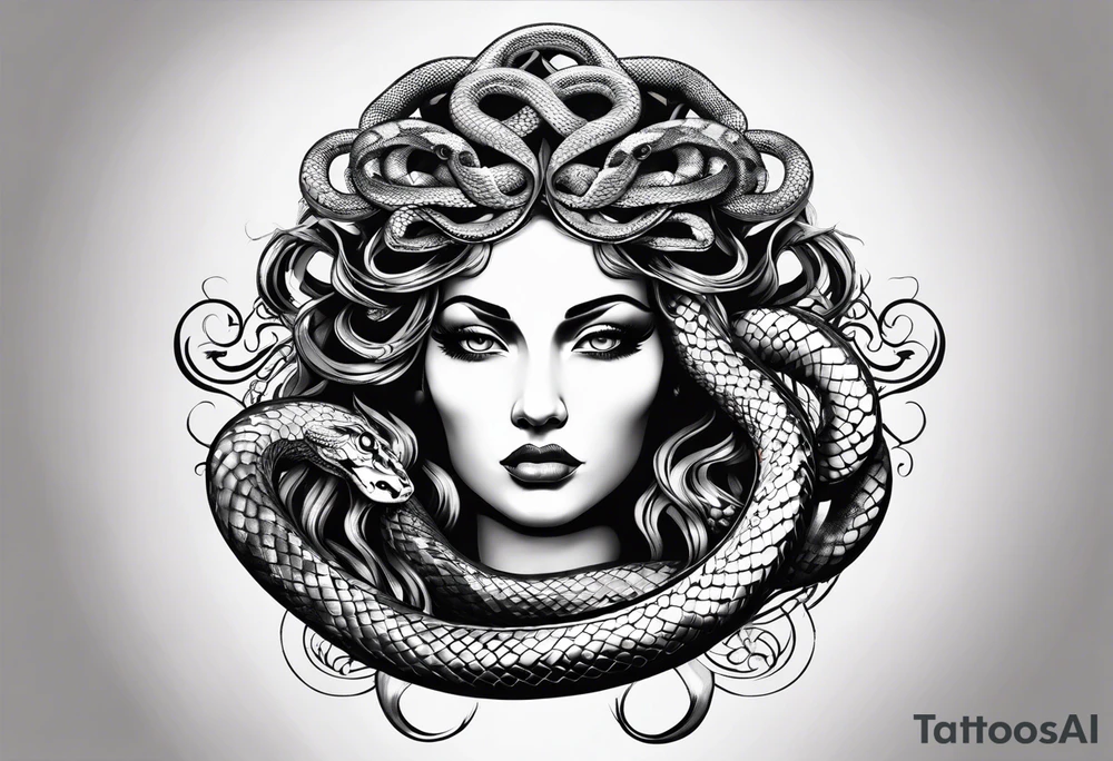 medusa, snakes, with words, SA. tattoo idea