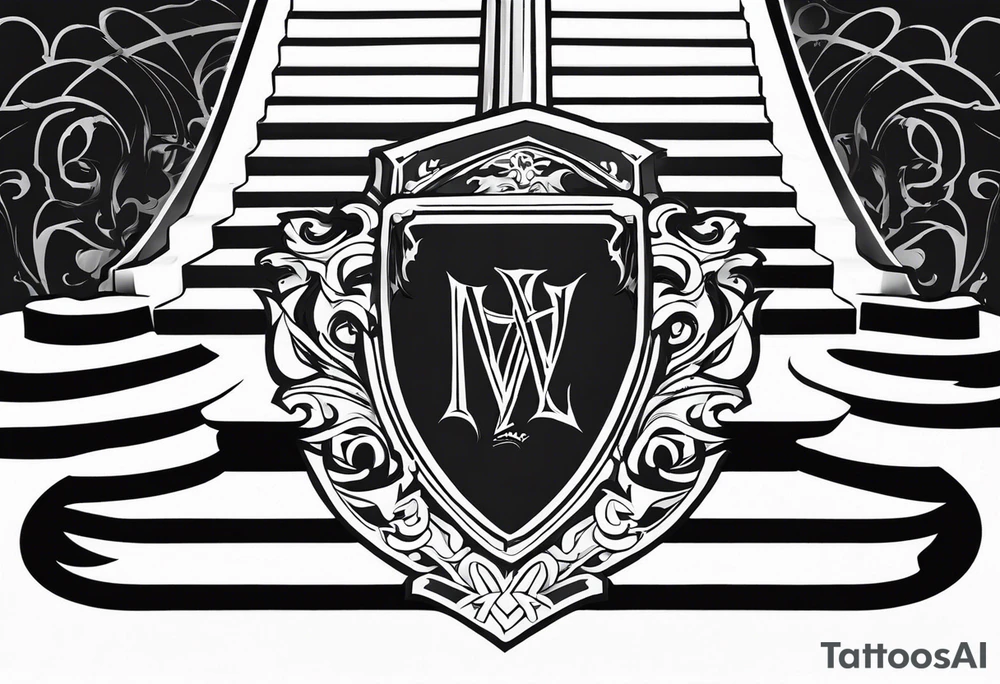 Valhalla fire sword shield stairs tattoo idea