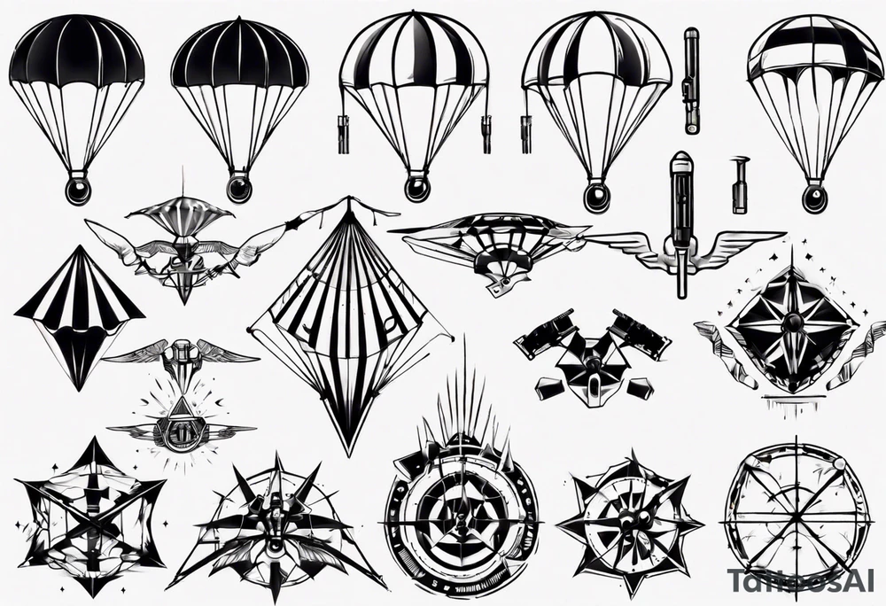 parachute and shooting guns tattoo idea