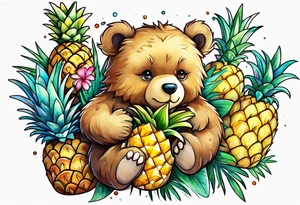 bear hugging pineapple tattoo idea
