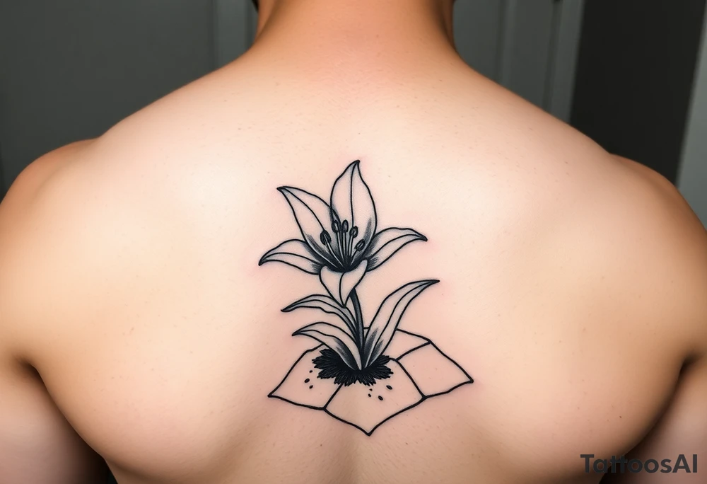 bathroom with lily coming up out of tile floor tattoo idea