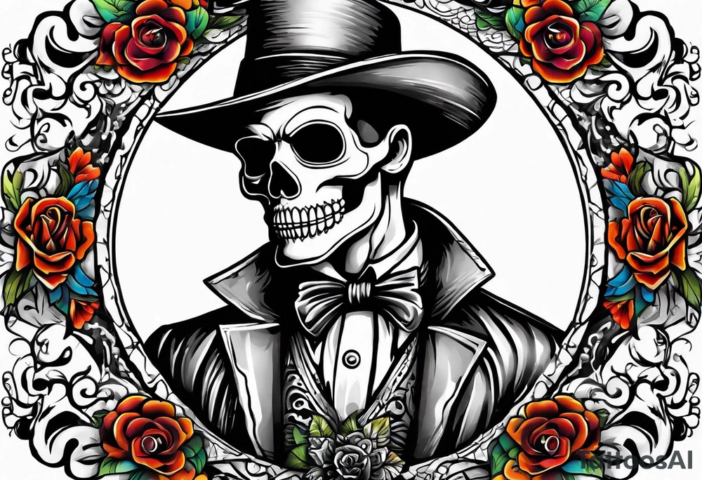 day of dead,man,standing,horizontal,cover up tattoo idea