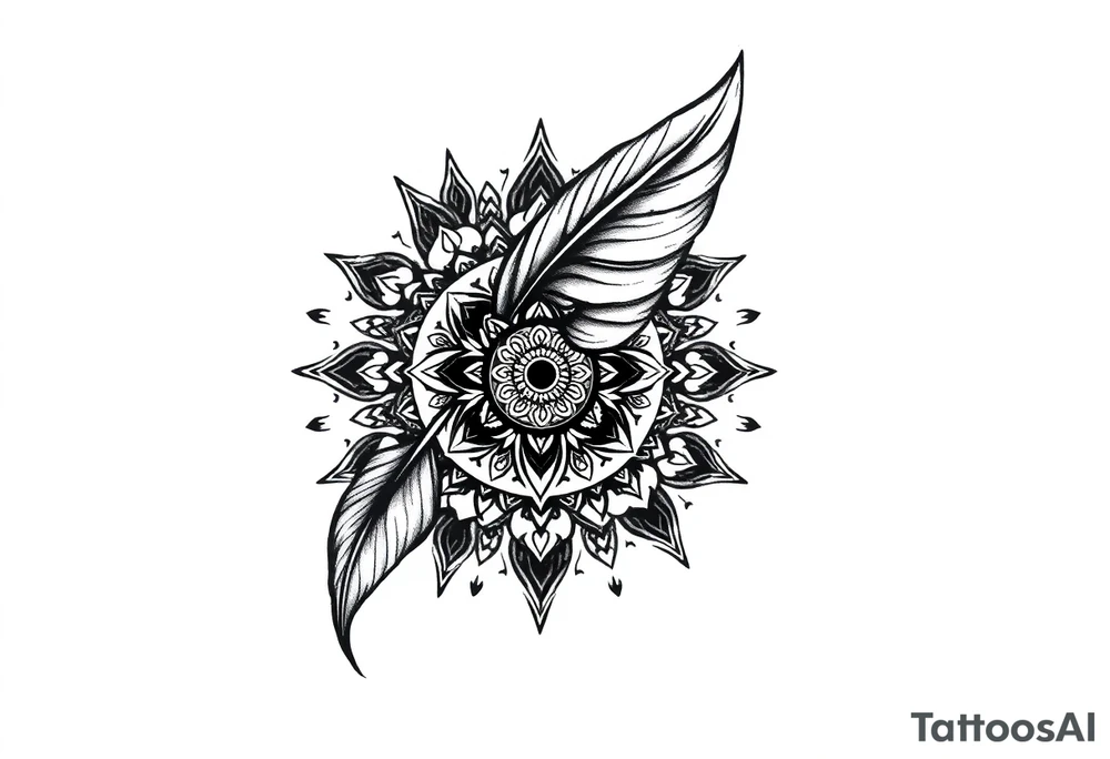 spiritual feather indian mandala shaman rune tattoo idea