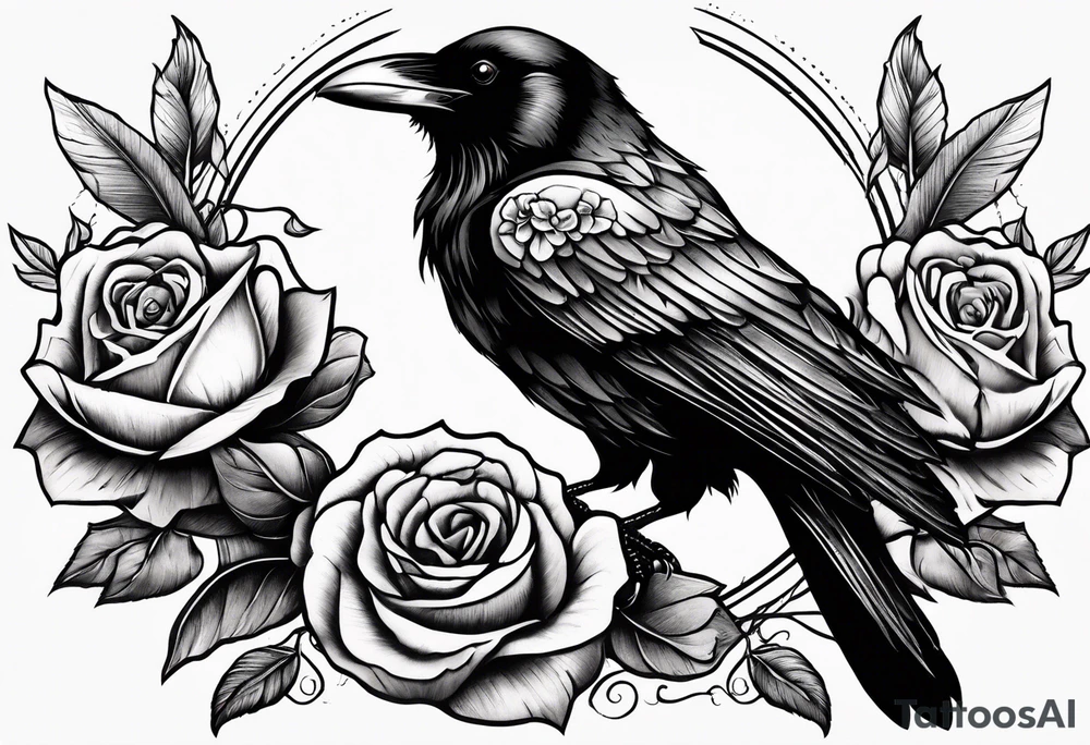 a raven holding a rose tattoo idea