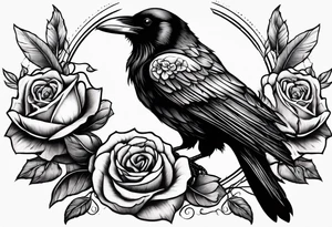 a raven holding a rose tattoo idea