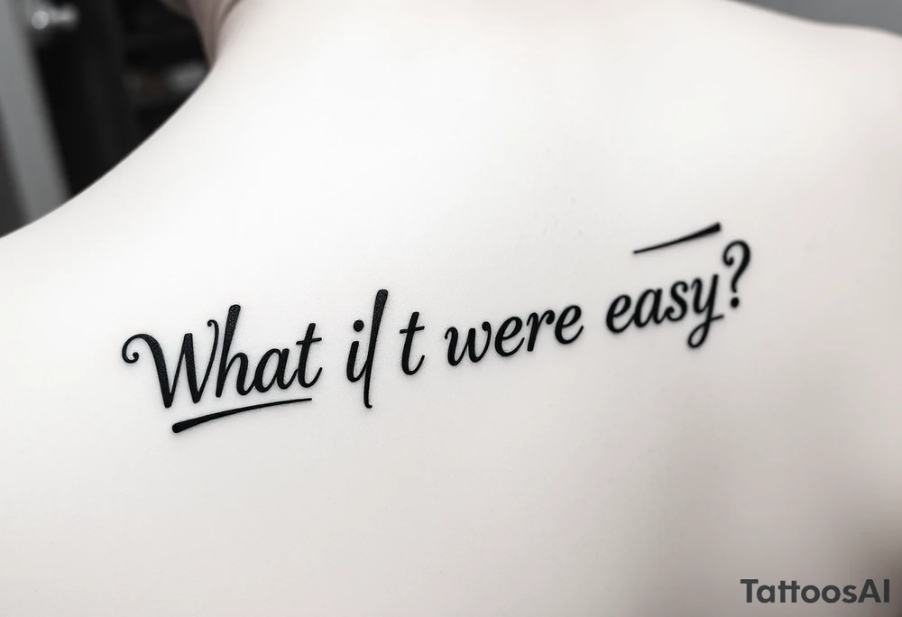 Want to get a reminder tattoo for the phrase "What if it were easy?" as a positive mindset shift I need to make. I am a female and looking at placing it in a spot I could see often like down the side of my right wrist. Maybe thought it could be easier/clearer if I used an abbreviation or acronym, but open to suggestions. tattoo idea