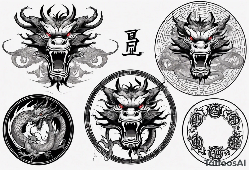 Chinese dragon in a circular shape with "02.03" written on its skin tattoo idea