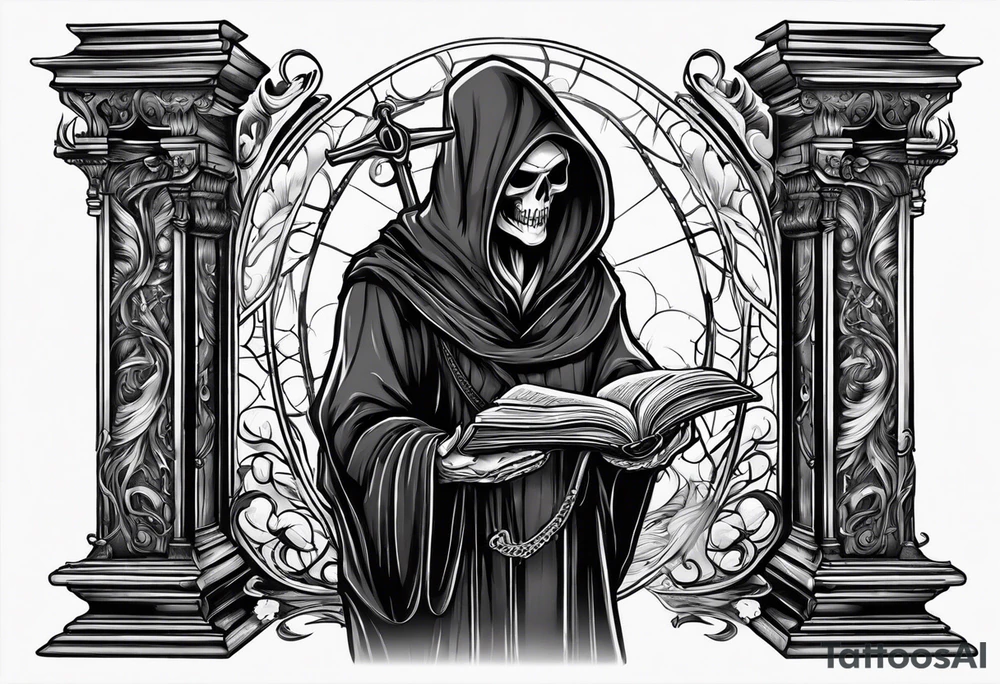 grim reaper reading books tattoo idea