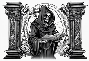 grim reaper reading books tattoo idea