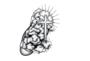Half sleeve. powerful, cloud, cross, sun rays tattoo idea
