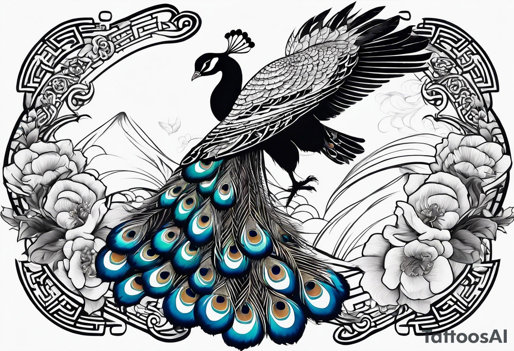 chinese peacocks flying tattoo idea
