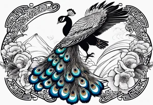 chinese peacocks flying tattoo idea