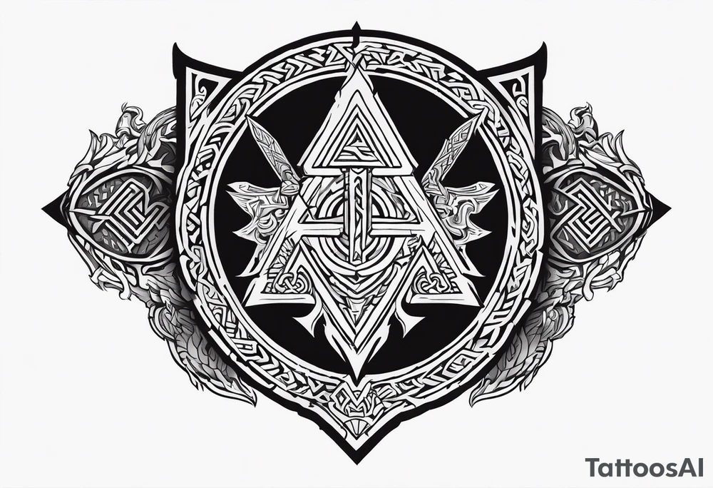 Valhalla sword shield dragon axe Valknut helm of awe tattoo idea