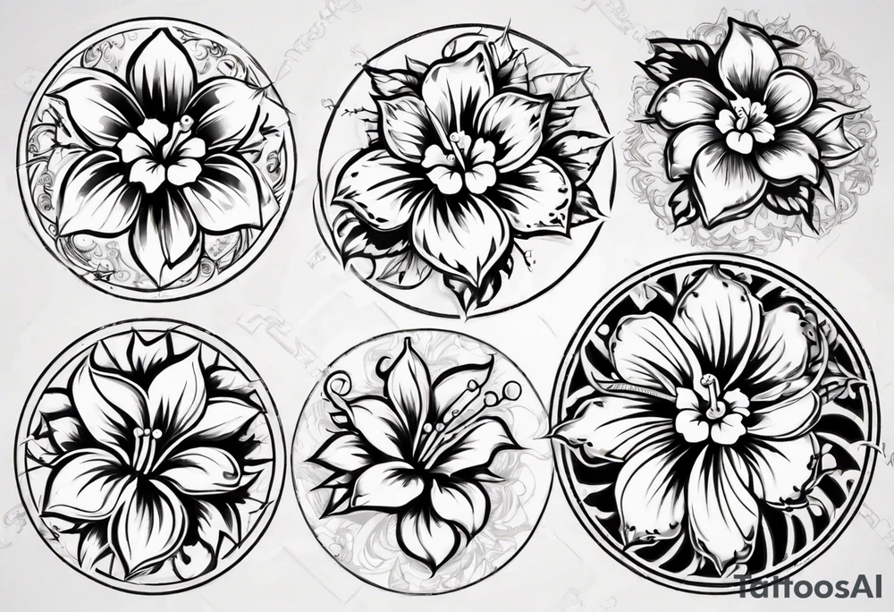 Round ornament hibiscus tattoo idea